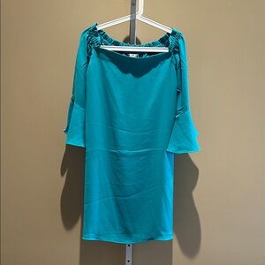 Trina Turk Turquoise Off-Shoulder Mini Dress